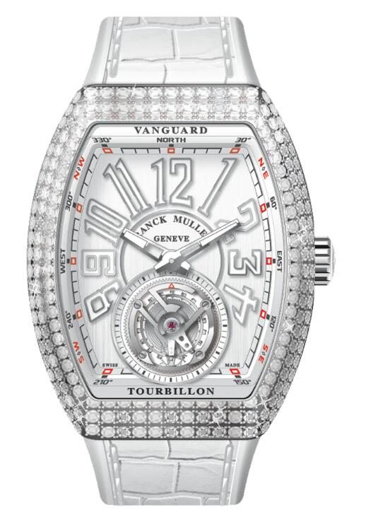 Best FRANCK MULLER Vanguard Tourbillon Stainless Steel White Diamonds Case - White V 41 T D (BC) (AC) (BLC BLC AC) Replica Watch